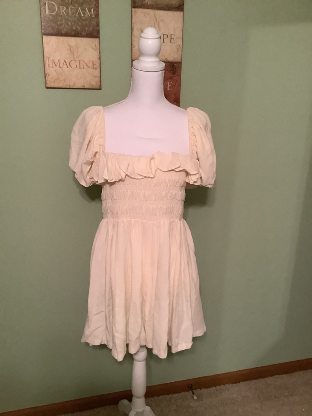 MABLE Cream or Light Yellow Colored Mini Dress with Ruffled Neckline - Size XL